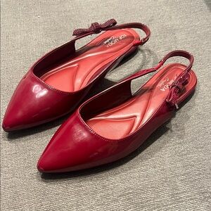 TOP Moda Red Patent Slingback Flats with Bow Detail